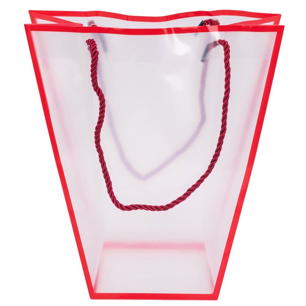 Pungă trapez din plastic cu mânere din sfoară - roșu (set 10 buc) 26x24x12cm
