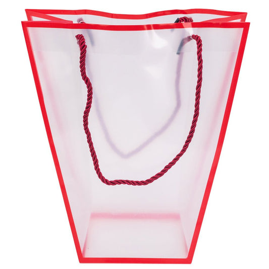 Pungă trapez din plastic cu mânere din sfoară - roșu (set 10 buc) 26x24x12cm