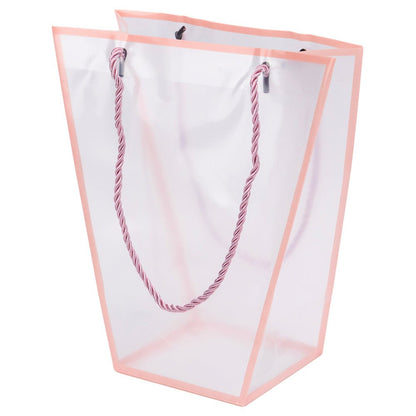 Pungă trapez din plastic cu mânere din sfoară - roz (set 10 buc) 26x24x12cm