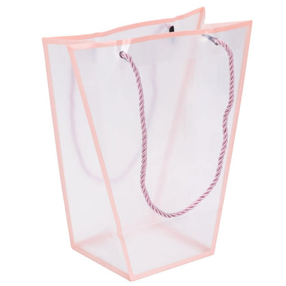 Pungă trapez din plastic cu mânere din sfoară - roz (set 10 buc) 26x24x12cm