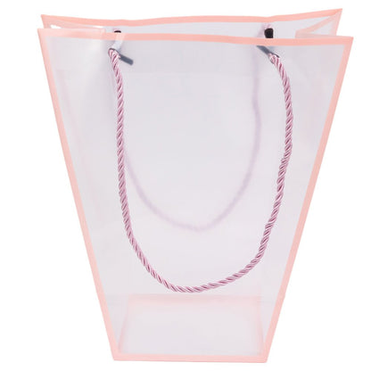 Pungă trapez din plastic cu mânere din sfoară - roz (set 10 buc) 26x24x12cm