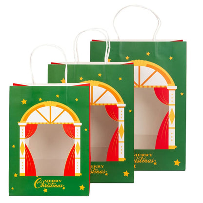 Pungi cadou Crăciun fericit cu fereastră mix 4 tipare diferite - model 10 (set 12 buc)