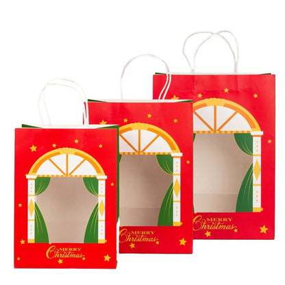 Pungi cadou Crăciun fericit cu fereastră mix 4 tipare diferite - model 10 (set 12 buc)