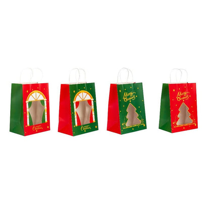 Pungi cadou Crăciun fericit cu fereastră mix 4 tipare diferite - model 10 (set 12 buc)