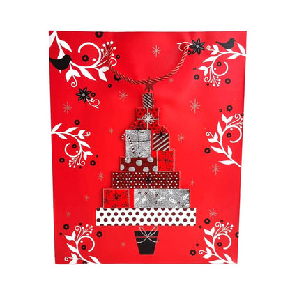 Pungi cadou Crăciun roșii 3D cu slipici model aleatoriu (set 12 buc)