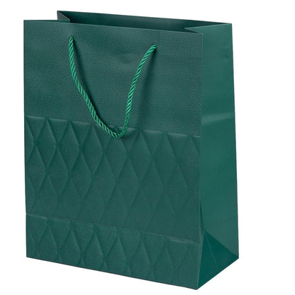 Pungi cadou cu mâner model fundă și romburi aurii 18x23x10cm - verde închis (set 12 buc)
