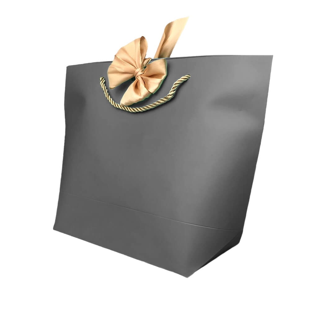 Pungi cadou cu mâner și fundă aurie - negru (set 12 buc)