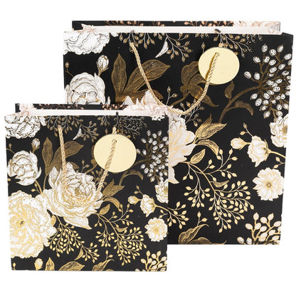 Pungi cadou cu model floral alb negru, mix 4 modele