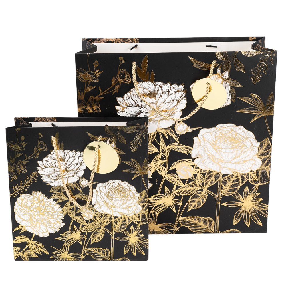 Pungi cadou cu model floral alb negru, mix 4 modele