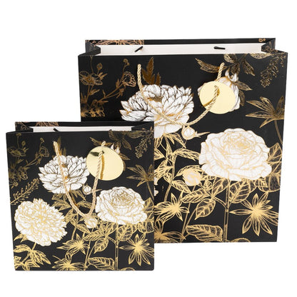 Pungi cadou cu model floral alb negru, mix 4 modele