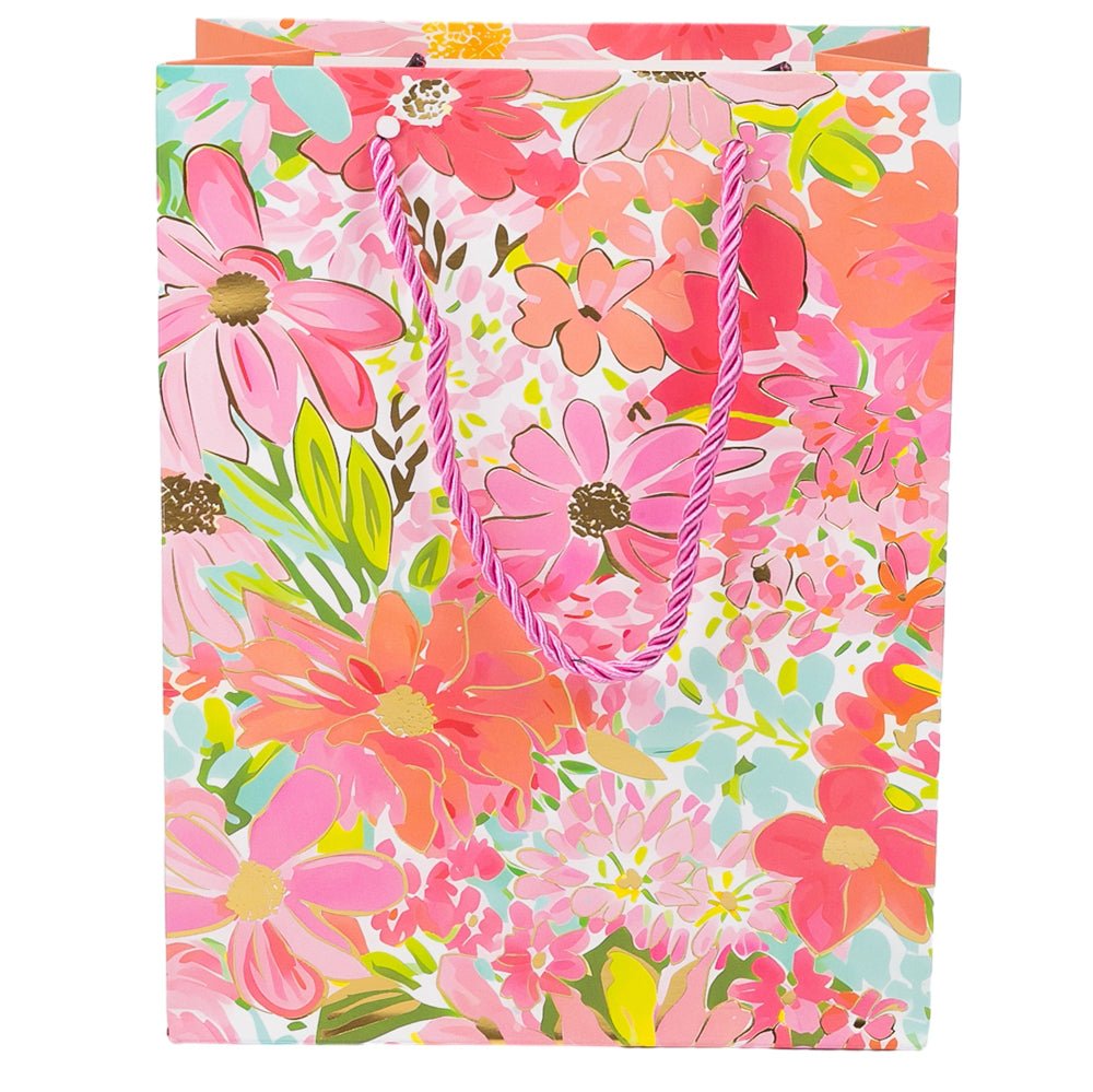 Pungi cadou cu model floral și dungă aurie, mix 4 modele (set 12 buc)