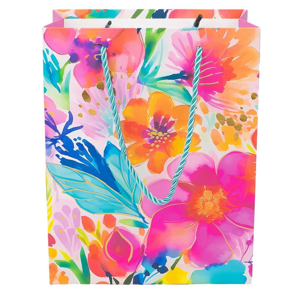 Pungi cadou cu model floral și dungă aurie, mix 4 modele (set 12 buc)