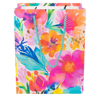 Pungi cadou cu model floral și dungă aurie, mix 4 modele (set 12 buc)