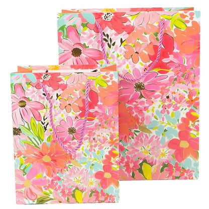 Pungi cadou cu model floral și dungă aurie, mix 4 modele (set 12 buc)