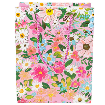 Pungi cadou cu model floral și dungă aurie, mix 4 modele (set 12 buc)