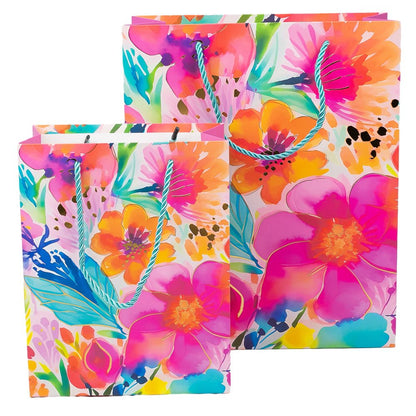 Pungi cadou cu model floral și dungă aurie, mix 4 modele (set 12 buc)