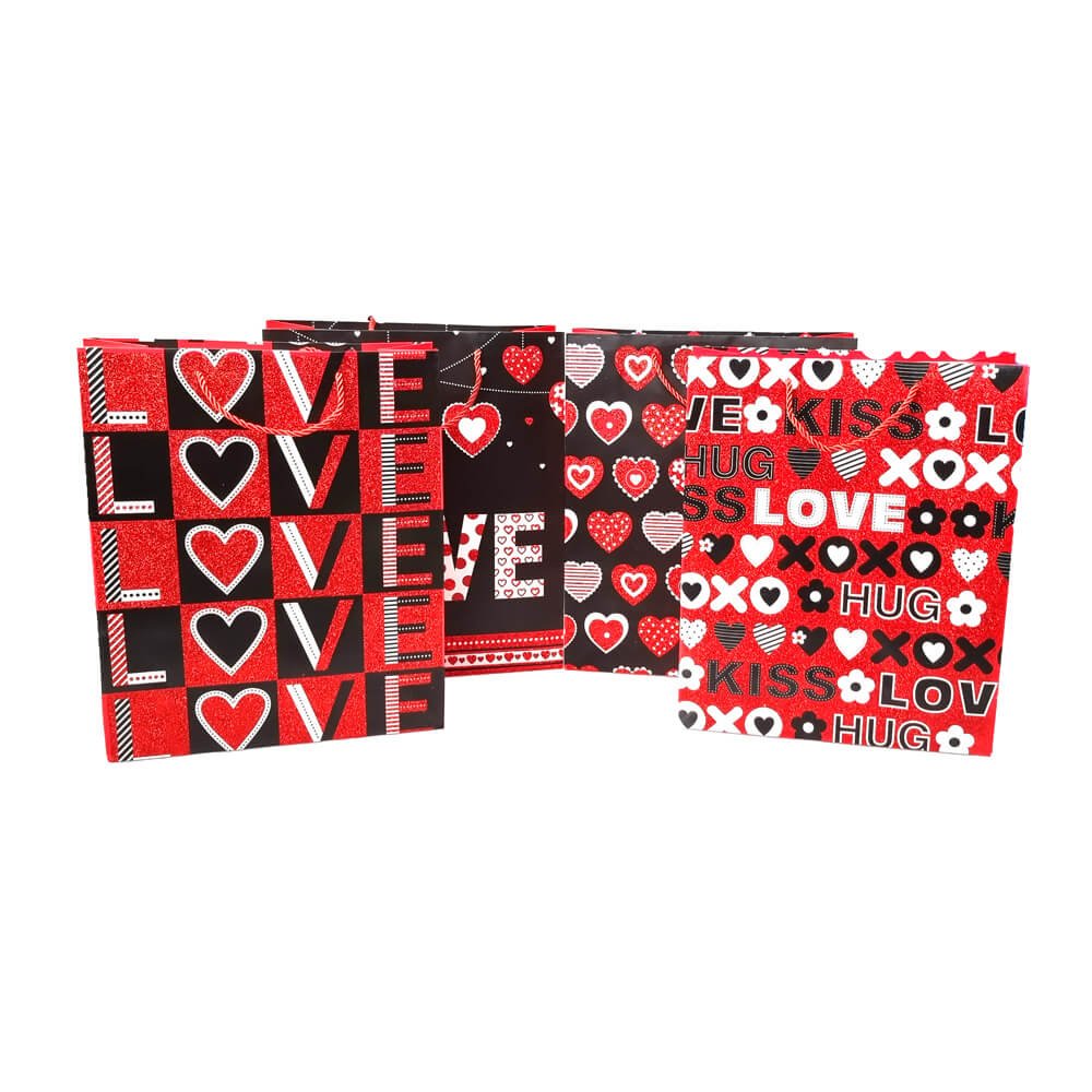 Pungi cadou cu sclipici mix 4 modele - Love (set 12 buc)
