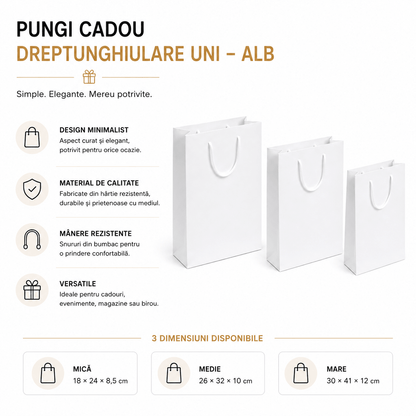 Pungi cadou dreptunghiulare uni - alb (set 12 buc)