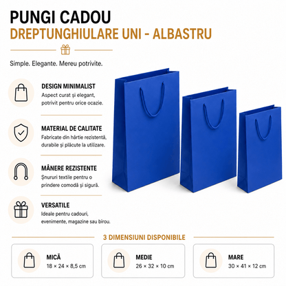 Pungi cadou dreptunghiulare uni - albastru (set 12 buc)