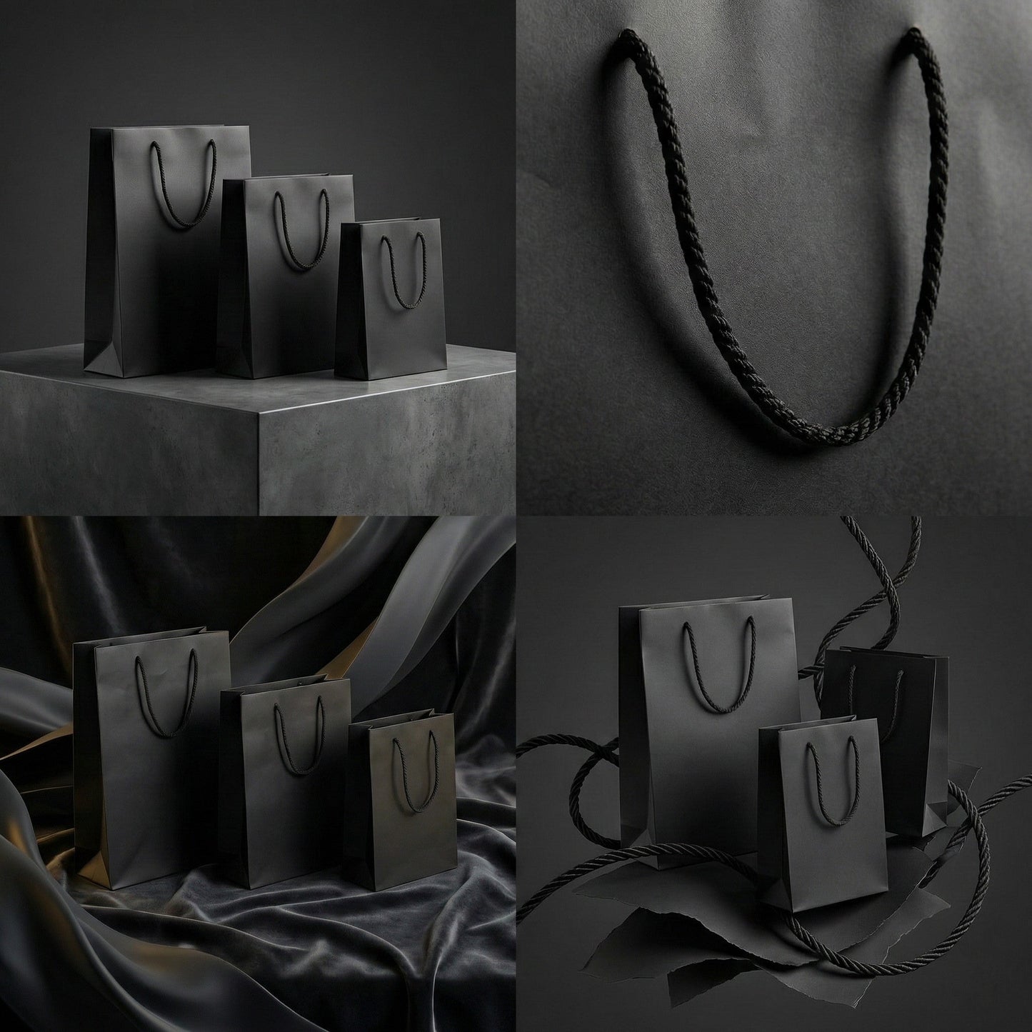Pungi cadou dreptunghiulare uni - negru (set 12 buc)