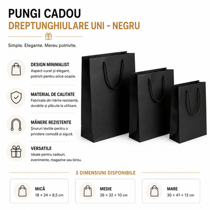 Pungi cadou dreptunghiulare uni - negru (set 12 buc)