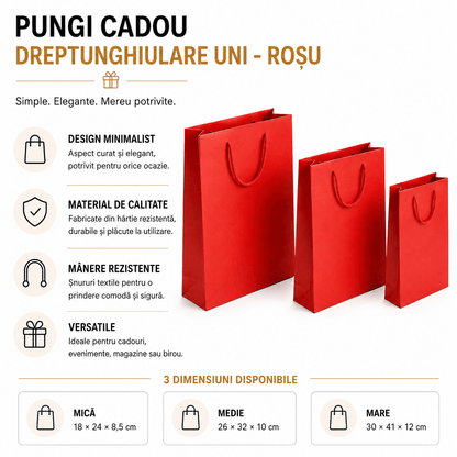 Pungi cadou dreptunghiulare uni - roșu (set 12 buc)