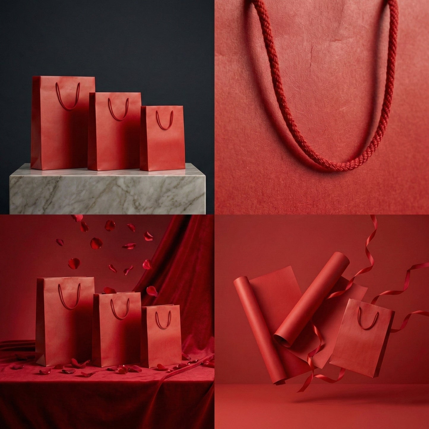Pungi cadou dreptunghiulare uni - roșu (set 12 buc)
