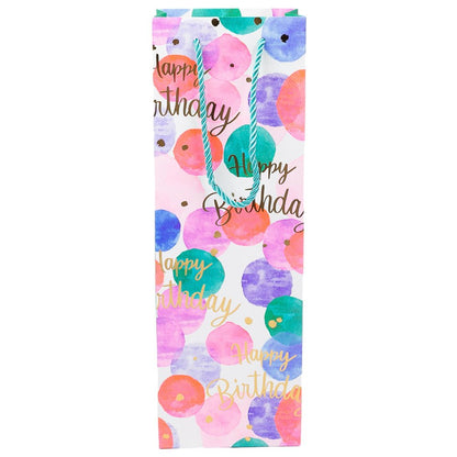 Pungi colorate pentru sticle cu mesaj Happy Birthday, mix 4 modele (set 12 buc)
