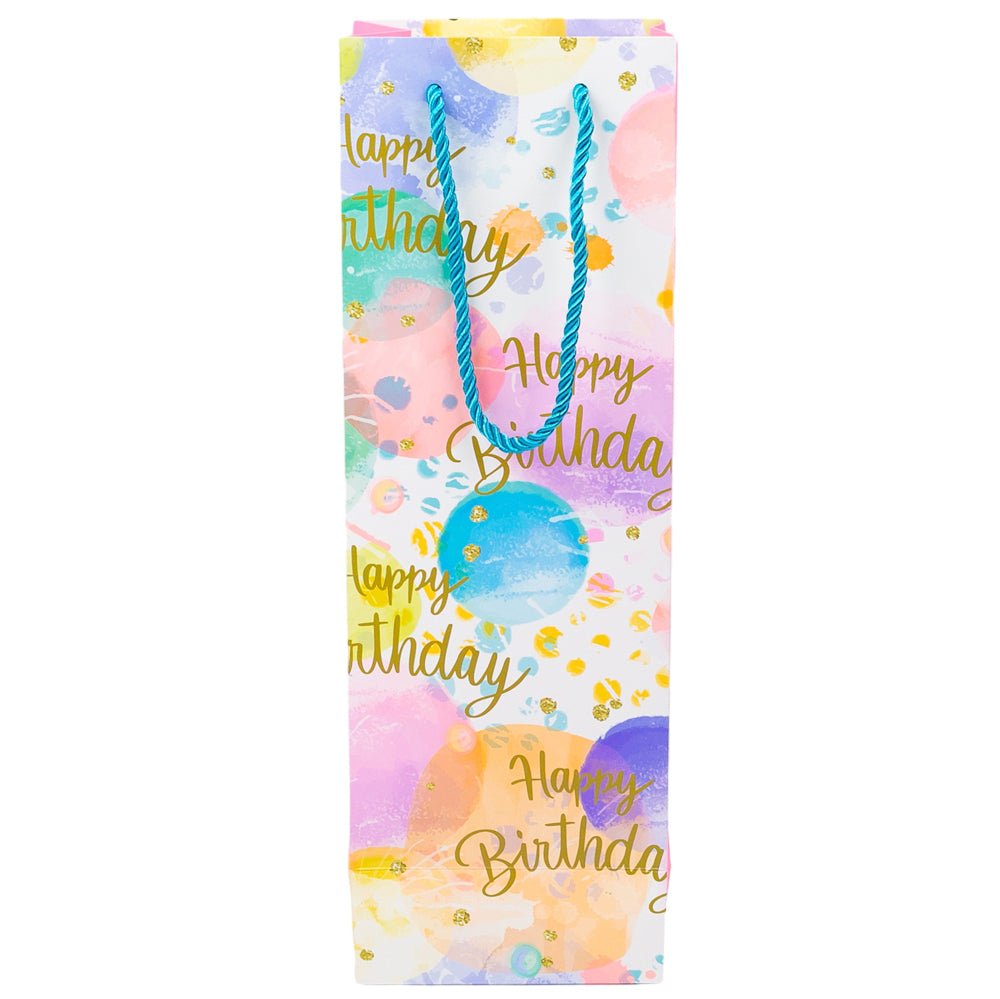 Pungi colorate pentru sticle cu mesaj Happy Birthday, mix 4 modele (set 12 buc)