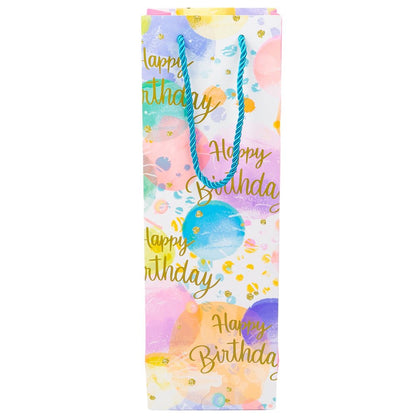 Pungi colorate pentru sticle cu mesaj Happy Birthday, mix 4 modele (set 12 buc)