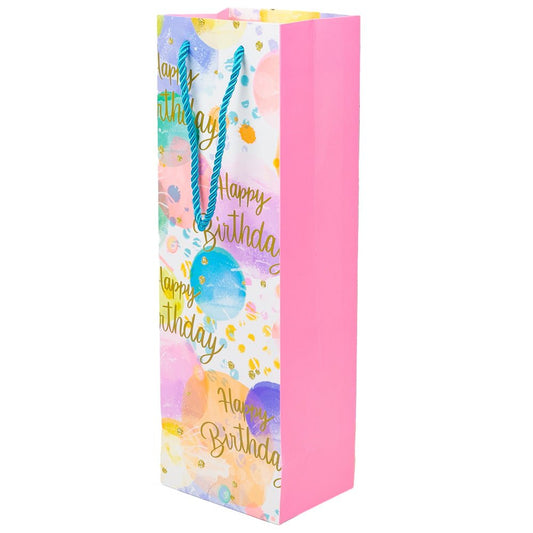 Pungi colorate pentru sticle cu mesaj Happy Birthday, mix 4 modele (set 12 buc)