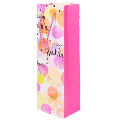 Pungi colorate pentru sticle cu mesaj Happy Birthday, mix 4 modele (set 12 buc)