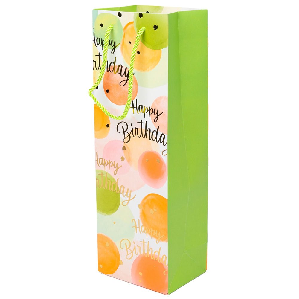 Pungi colorate pentru sticle cu mesaj Happy Birthday, mix 4 modele (set 12 buc)