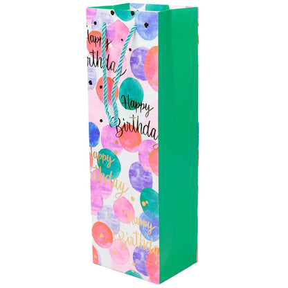 Pungi colorate pentru sticle cu mesaj Happy Birthday, mix 4 modele (set 12 buc)