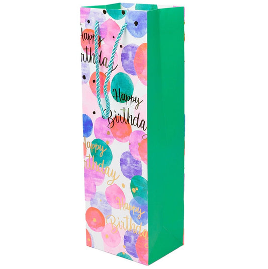 Pungi colorate pentru sticle cu mesaj Happy Birthday, mix 4 modele (set 12 buc)