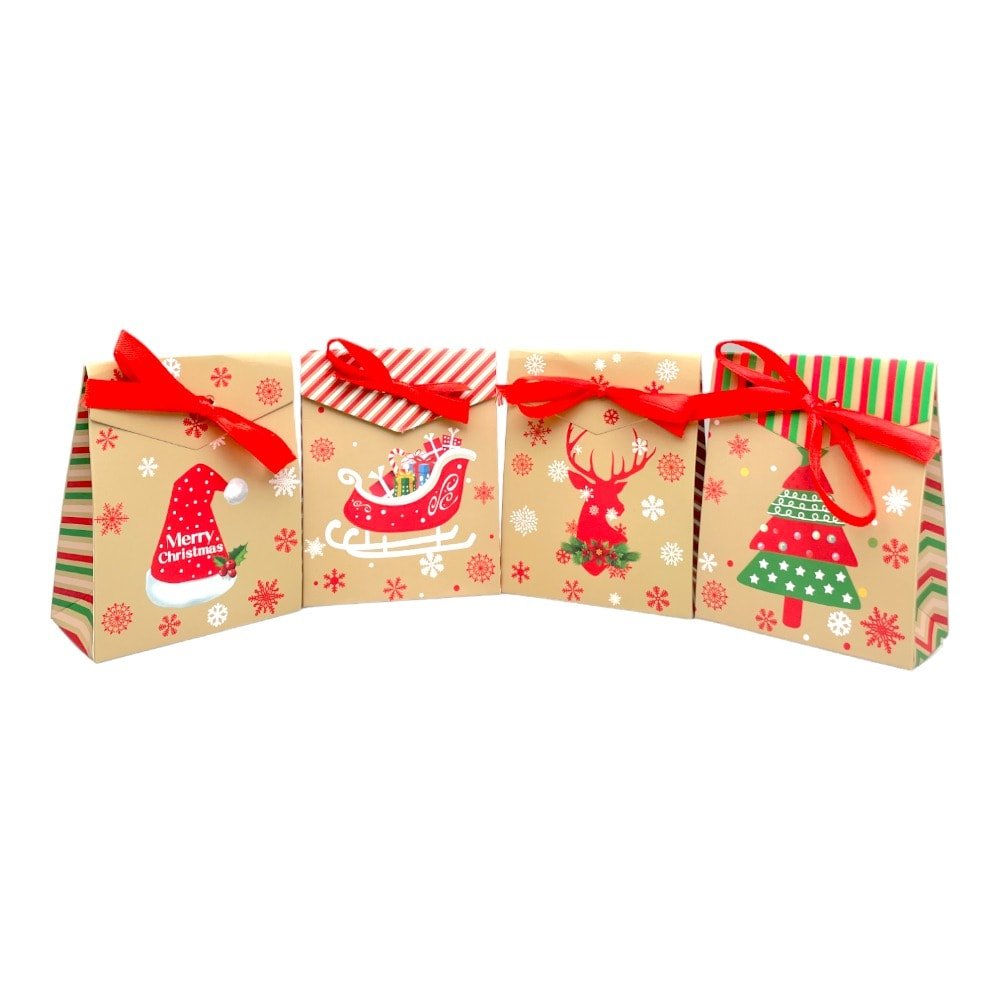 Pungi Crăciun cu panglică satin mix 4 modele (set 24 buc) 4x8x10cm