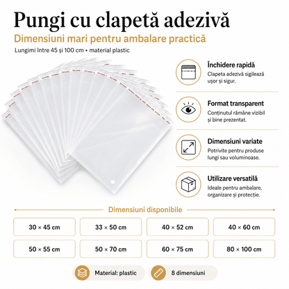 Pungi cu clapetă adezivă - lungimi între 45 și 100cm (set 100 buc)
