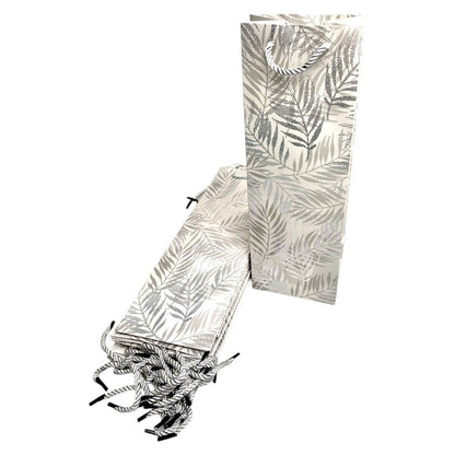 Pungi din hârtie pentru sticle model frunze - argintiu (set 12 buc) 36x9x12cm
