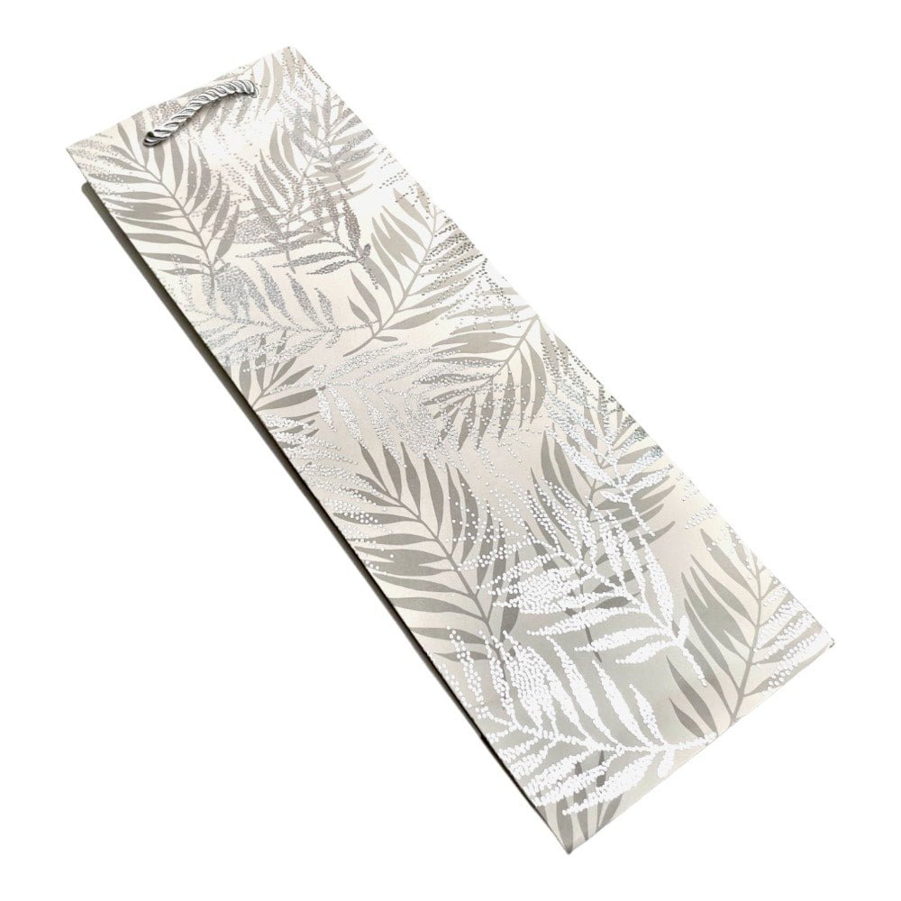 Pungi din hârtie pentru sticle model frunze - argintiu (set 12 buc) 36x9x12cm