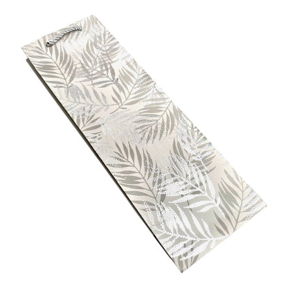 Pungi din hârtie pentru sticle model frunze - argintiu (set 12 buc) 36x9x12cm