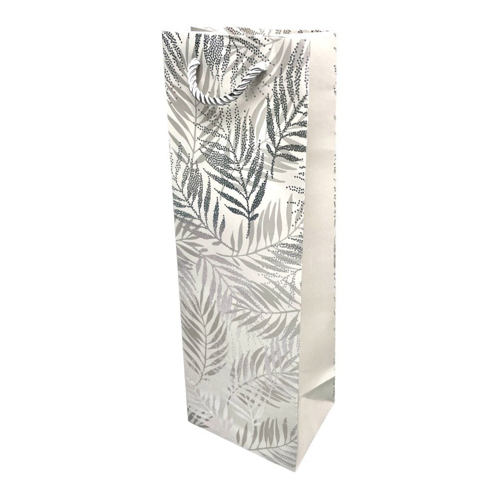 Pungi din hârtie pentru sticle model frunze - argintiu (set 12 buc) 36x9x12cm