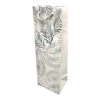 Pungi din hârtie pentru sticle model frunze - argintiu (set 12 buc) 36x9x12cm