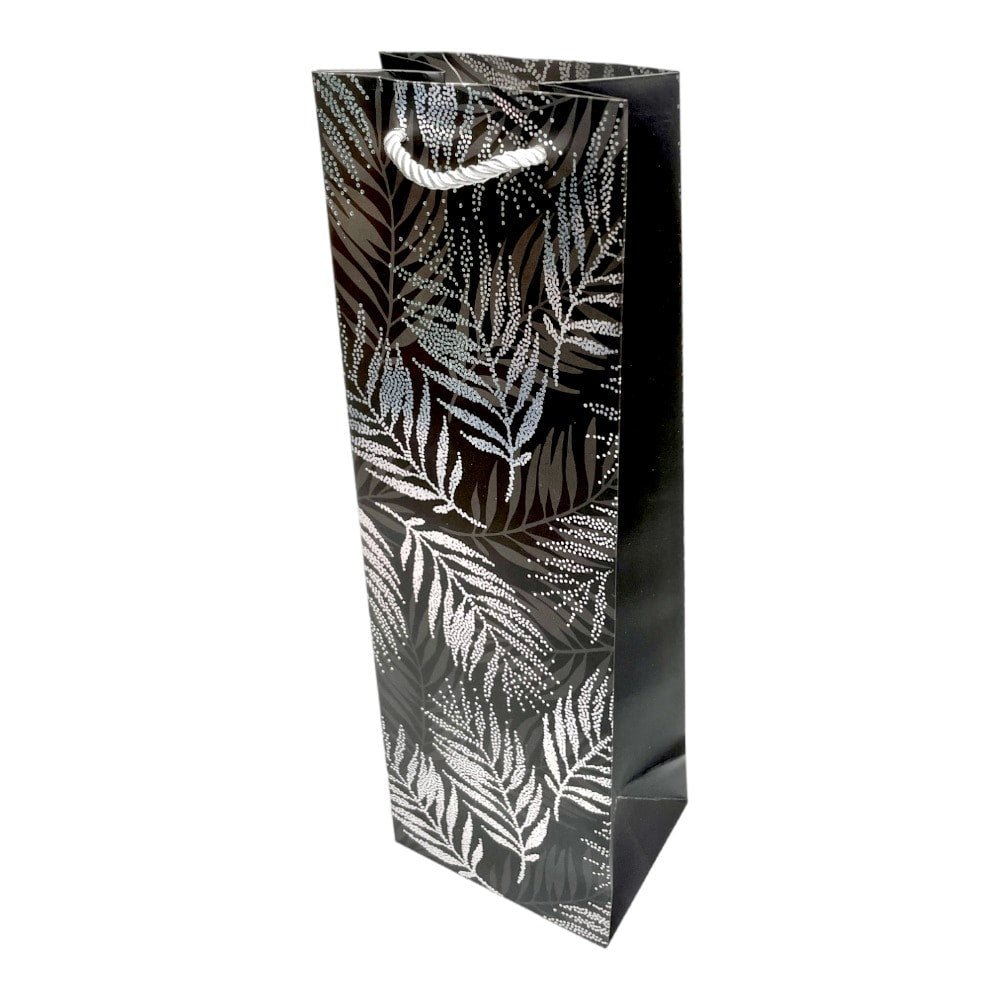Pungi din hârtie pentru sticle model frunze - negru (set 12 buc) 36x9x12cm
