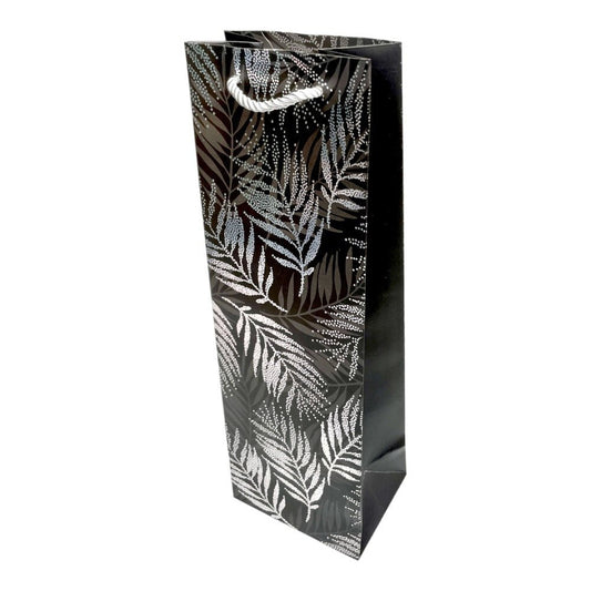 Pungi din hârtie pentru sticle model frunze - negru (set 12 buc) 36x9x12cm