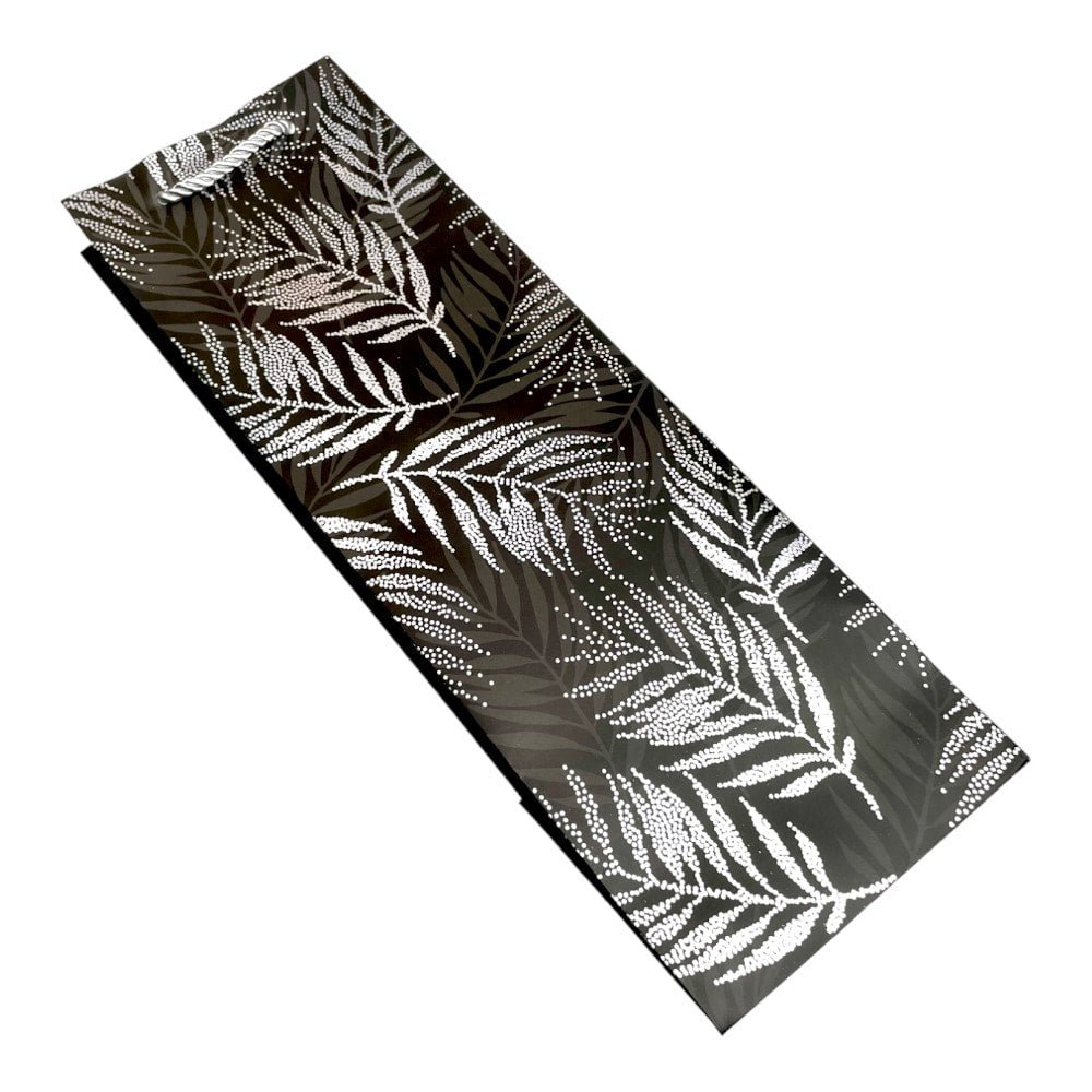 Pungi din hârtie pentru sticle model frunze - negru (set 12 buc) 36x9x12cm
