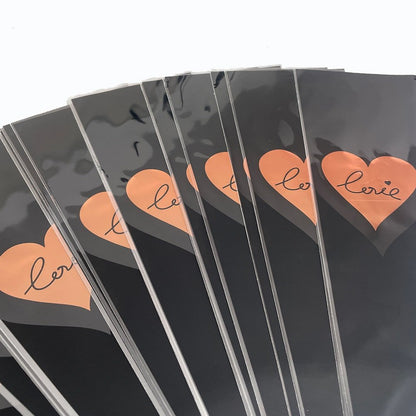 Pungi din plastic pentru flori model inimă - negru (set 30 buc)
