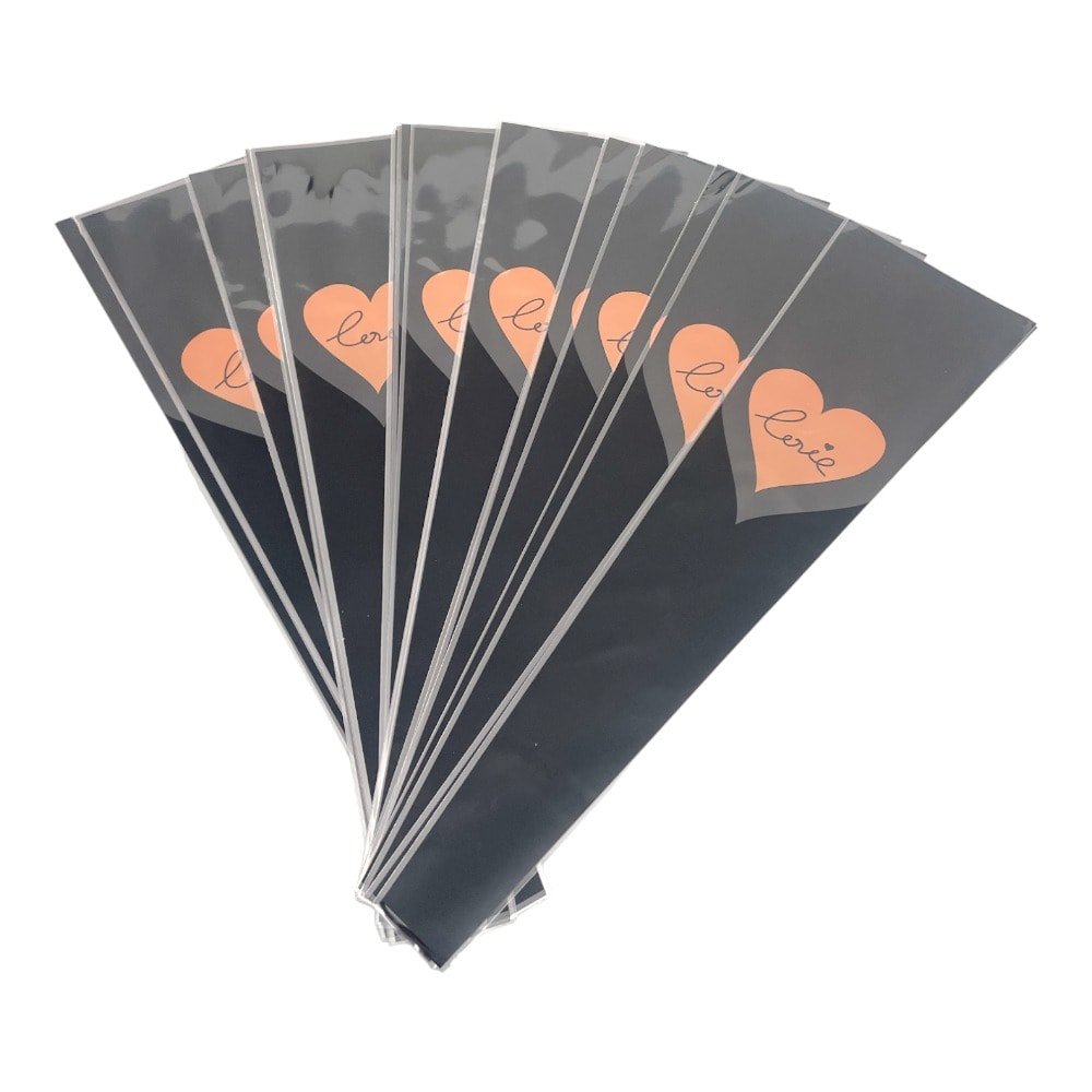Pungi din plastic pentru flori model inimă - negru (set 30 buc)