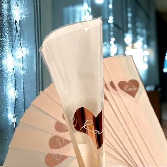 Pungi din plastic pentru flori model inimă - roz (set 30 buc)
