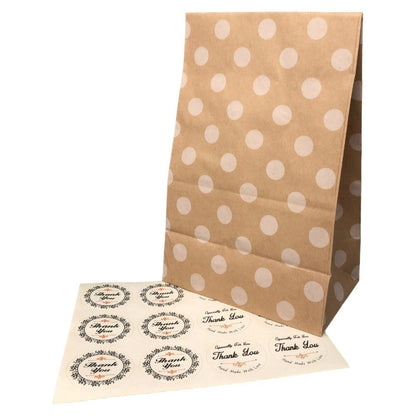 Pungi dreptunghiulare cu buline, sfoară, etichetă și sticker (set 30 buc) 24x13x8cm