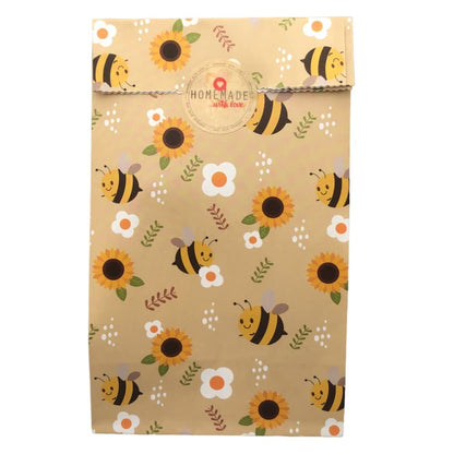 Pungi dreptunghiulare cu model albinuțe și sticker - bej (set 25 buc) 24x13x8cm